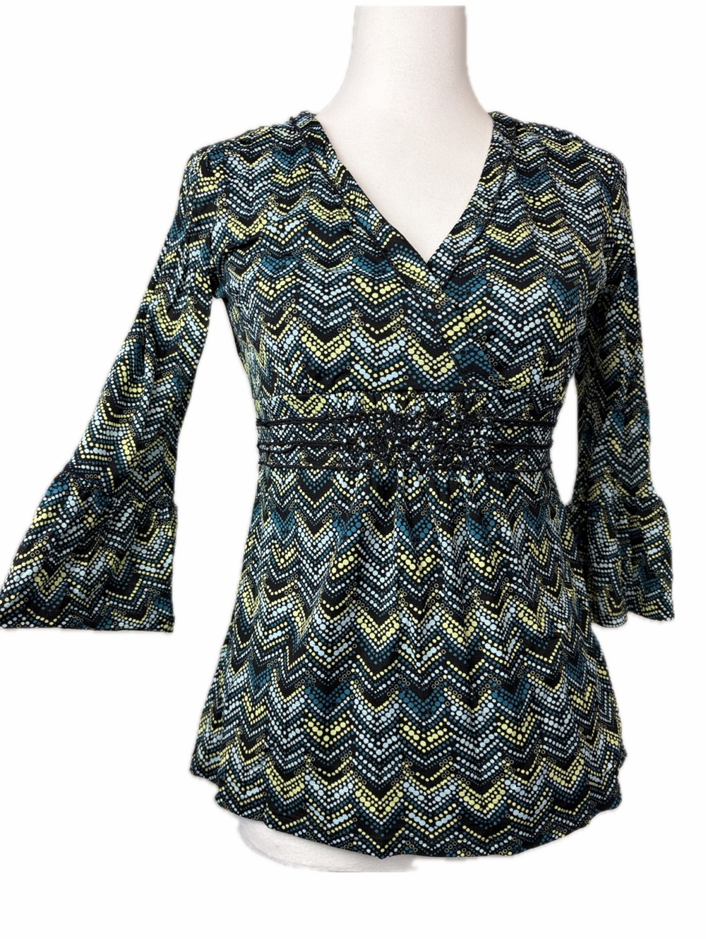 Vintage Y2K Petite Zig Zag Dots Chevron Babydoll Grunge Top Size MP Boho Artsy